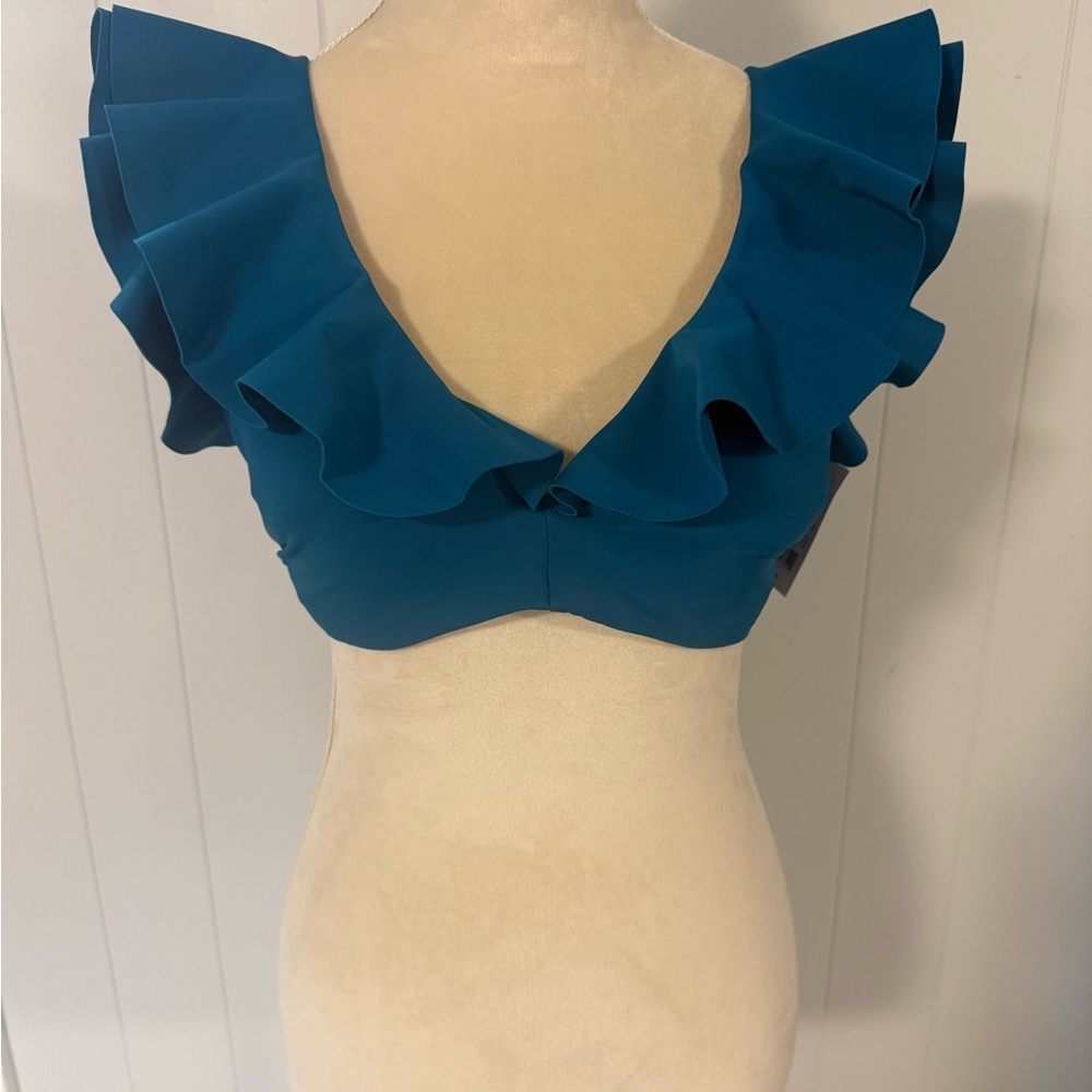 Teal Ruffle V-Neck SWIM Top NWT 34DD or 36DD
